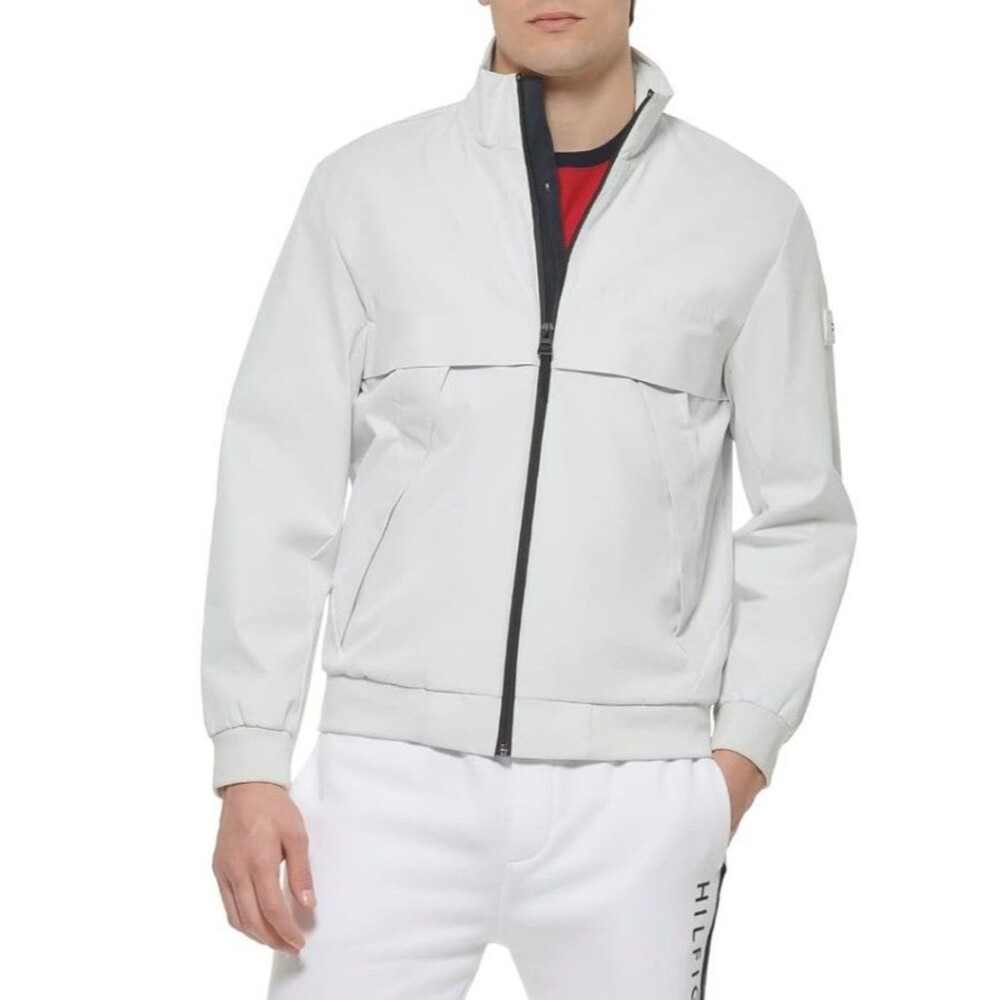 TOMMY HILFIGER Bomber Jacket Mens Small White Tech Water Wind Resistant $175